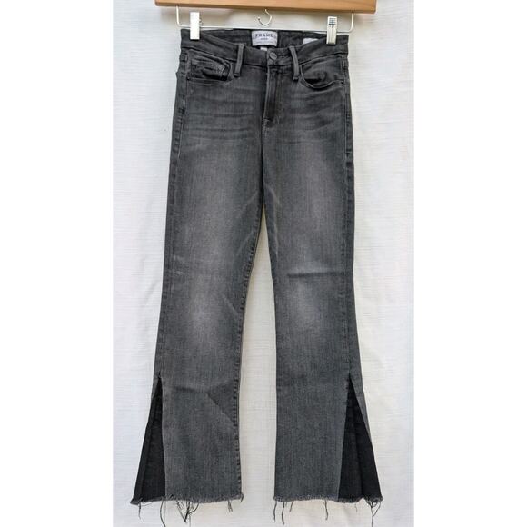 Frame Denim Women's Le Crop Mini Boot Jeans Sz 25 Raw Hem Charcoal Black - Picture 2 of 6